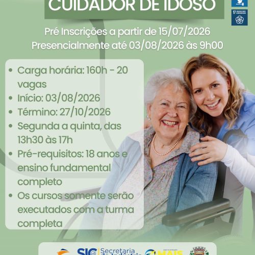 Curso gratuito de cuidador de idosos abre 20 vagas em Leme