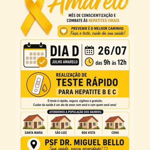 Santa Rita promove Dia D do Julho Amarelo com testes gratuitos no próximo domingo