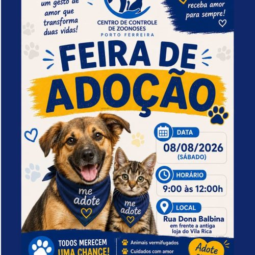 Prefeitura de Porto Ferreira promove feira de adoção de cães e gatos no dia 8 de agosto