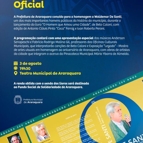 Araraquara abre programação dos 209 anos com lançamento de livro e noite cultural no Teatro Municipal