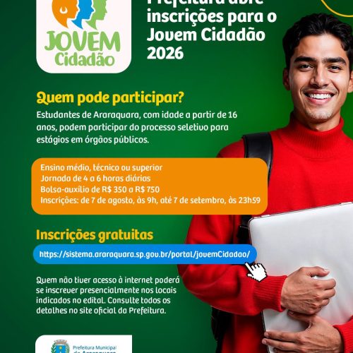 Araraquara abre inscrições para programa de estágio Jovem Cidadão 2026