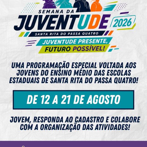 Santa Rita do Passa Quatro promove Semana da Juventude 2026 com programação voltada aos estudantes