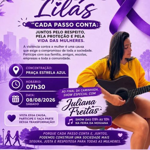 Caminhada do Agosto Lilás acontece neste sábado com show de Juliana Freitas em Santa Rosa de Viterbo