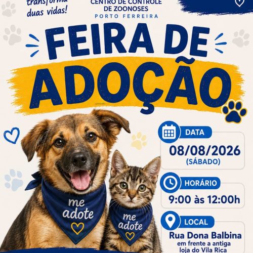 Sábado tem feira de adoção de cães e gatos no Centro de Porto Ferreira