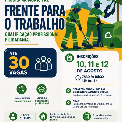 Prefeitura de Santa Rosa de Viterbo abre inscrições para programa com até 30 vagas de qualificação profissional