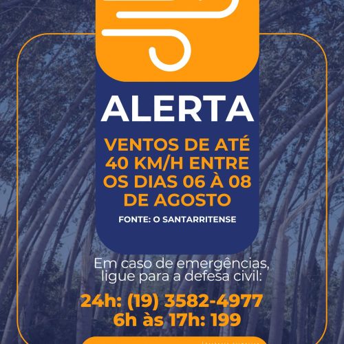 Alerta para ventos fortes segue até sábado em Santa Rita do Passa Quatro