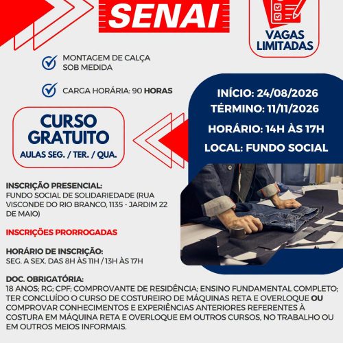 Santa Rita tem inscrições prorrogadas para curso gratuito de montagem de calça