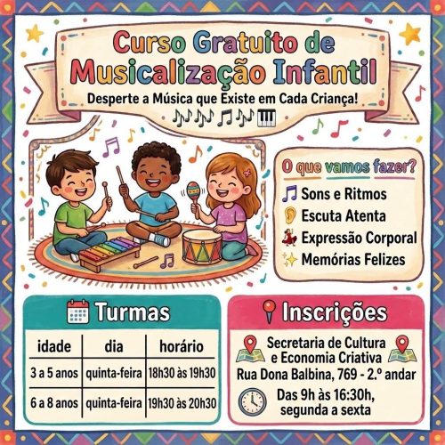 Porto Ferreira abre inscrições para curso gratuito de musicalização infantil