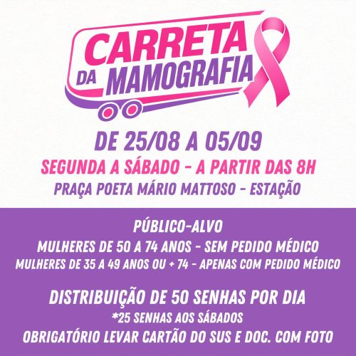 Santa Rita recebe carreta da mamografia a partir de 25 de agosto