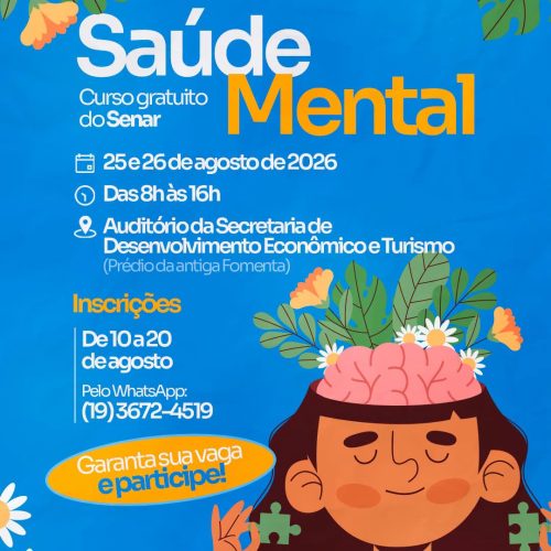 Curso gratuito de Saúde Mental tem inscrições abertas em Santa Cruz das Palmeiras
