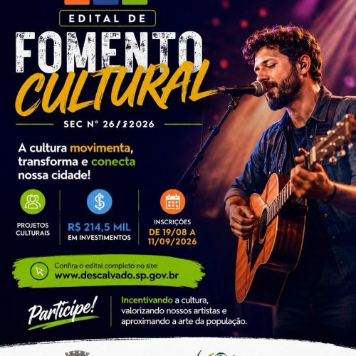Descalvado abre inscrições para edital que destinará R$ 214,5 mil a projetos culturais