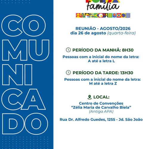 Bolsa Família terá reunião para beneficiários nesta quarta-feira (26/08) em Tambaú