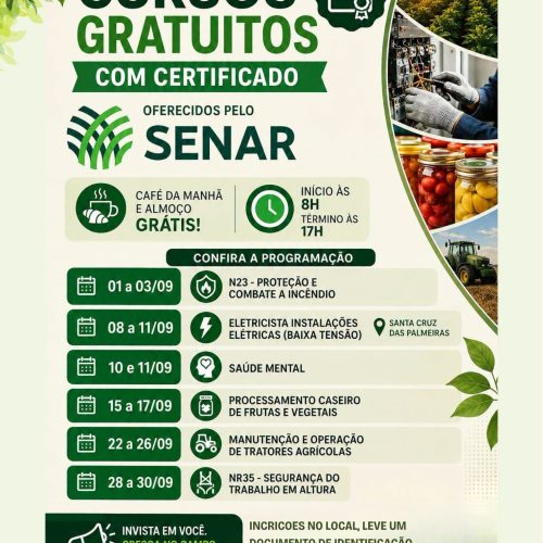 Tambaú recebe programação de cursos gratuitos do SENAR em setembro