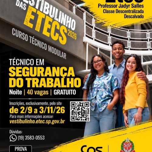 Descalvado está com inscrições abertas para curso técnico gratuito em Segurança do Trabalho