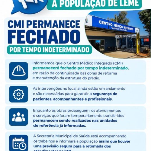 Centro Médico Integrado de Leme permanece fechado por tempo indeterminado