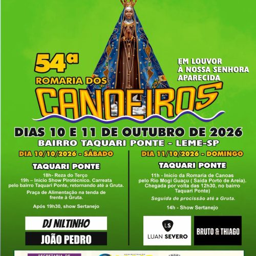 Leme (SP) realiza 54ª Romaria dos Canoeiros em em louvor a Nossa Senhora Aparecida nos dias 11 e 12 outubro