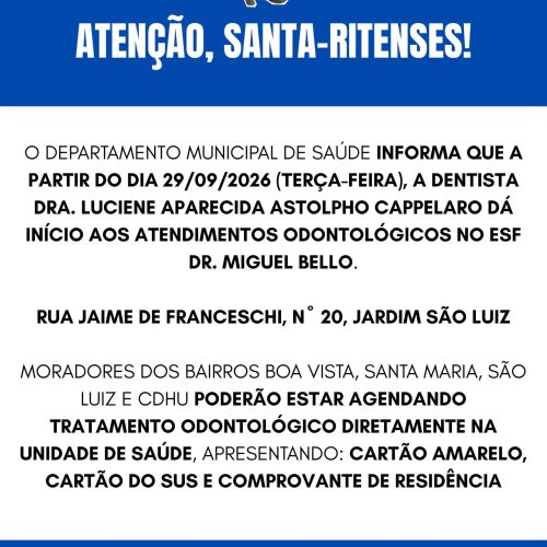 Atendimento odontológico muda de endereço em Santa Rita do Passa Quatro