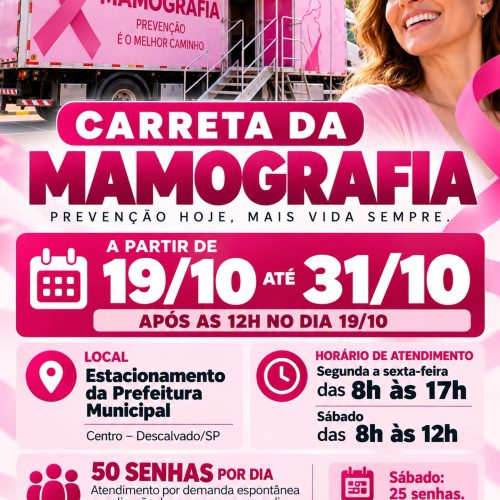 Carreta da Mamografia estará em Descalvado a partir de 19 de outubro