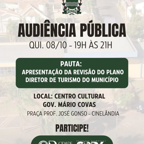Santa Rita do Passa Quatro promove audiência pública sobre revisão do Plano Diretor de Turismo