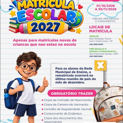 Matrículas para 2027 já estão abertas em Santa Cruz da Conceição