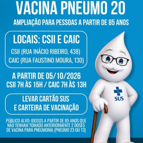 Santa Rita amplia vacinação com Pneumo 20 para idosos a partir de 85 anos