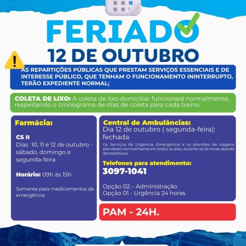 Feriado de 12 de outubro altera funcionamento dos serviços públicos em Leme
