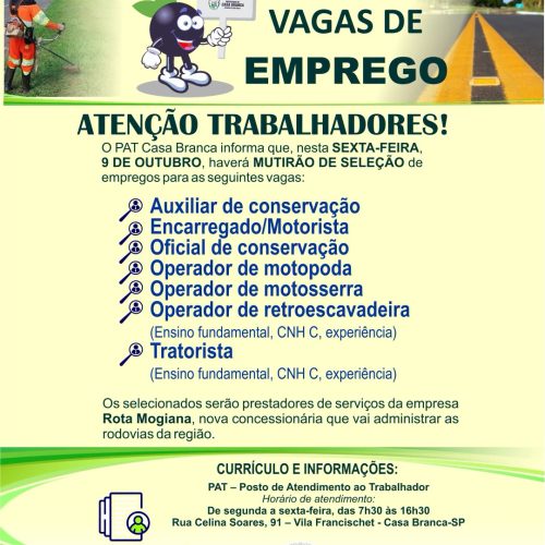 PAT de Casa Branca realiza mutirão com vagas para trabalhadores