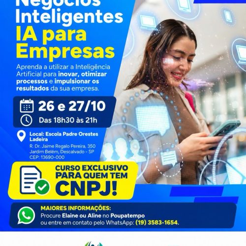 Descalvado terá curso sobre inteligência artificial aplicada aos negócios
