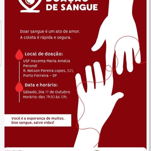 Porto Ferreira terá doação de sangue neste sábado (17/10)