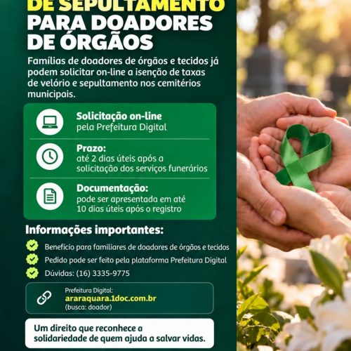 Araraquara facilita pedido on-line de isenção de taxas funerárias para famílias de doadores de órgãos