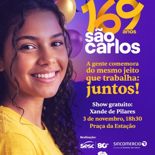 São Carlos comemora 169 anos com show gratuito de Xande de Pilares