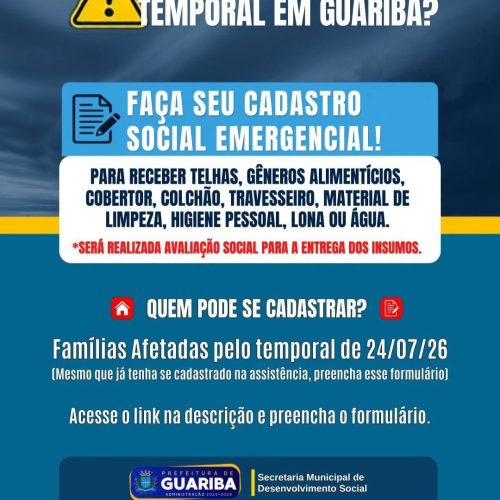 Guariba (SP) abre cadastro emergencial para atender famílias afetadas pelo temporal