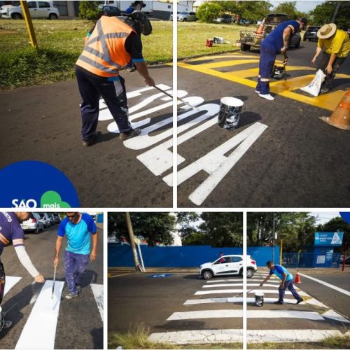 Pintura e sinalização de vias avançam em São Carlos para reforçar segurança no trânsito