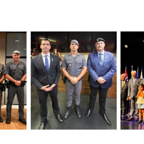 Tenente PM Gustavo Perroni, comandante do 1º Pelotão da 3ª Companhia do 38º BPM/I sediado em Descalvado, recebe medalha MMDC