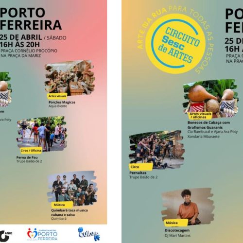 Praça da Matriz de Porto Ferreira recebe neste sábado a programação cultural gratuita do Circuito Sesc de Artes