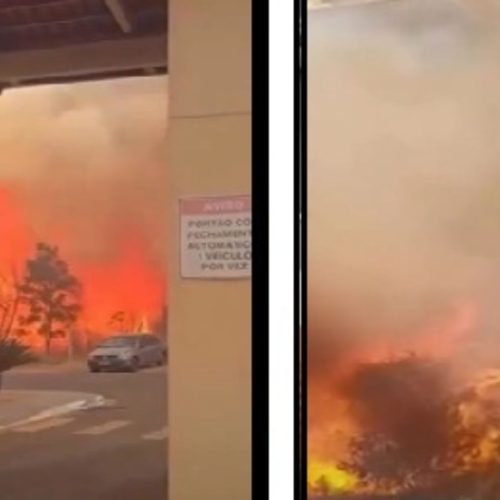 Incêndio de grandes porpoções consome área verde, atinge carros e provoca pânico em condomínio