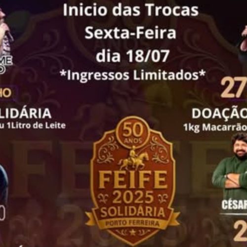 Início da troca de alimentos pelos ingressos da FEIFE 2025 de Porto Ferreira acontece a partir desta sexta-feira (18/07)