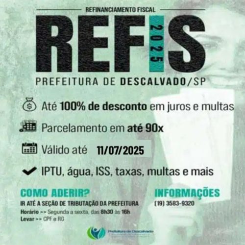 Prefeitura de Descalvado prorroga adesão ao Refis Municipal até sexta-feira (11/07)