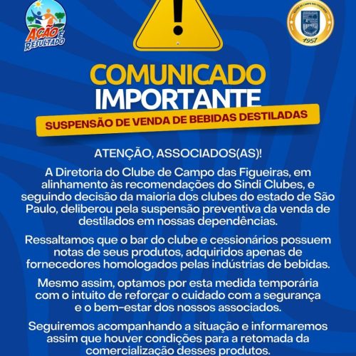 Clube de Campo das Figueiras  suspende venda de bebidas destiladas nos bares do clube