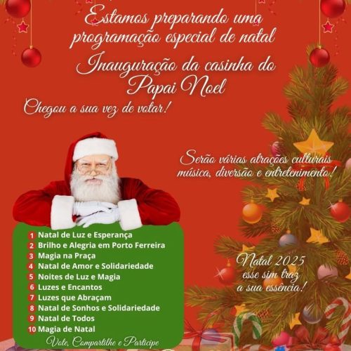 População é convidada a escolher o nome do “Natal 2025” em Porto Ferreira