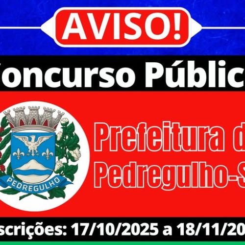 Prefeitura de Pedregulho (SP) abre concurso com 14 vagas para níveis médio e superior