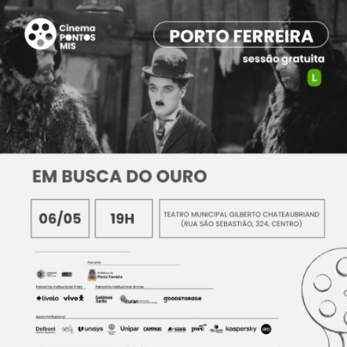 Cinema gratuito exibe clássico de Chaplin em Porto Ferreira nesta quarta-feira