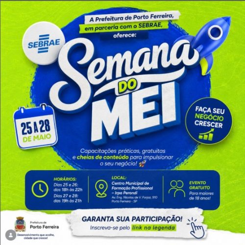 Semana do MEI terá capacitações gratuitas para empreendedores em Porto Ferreira