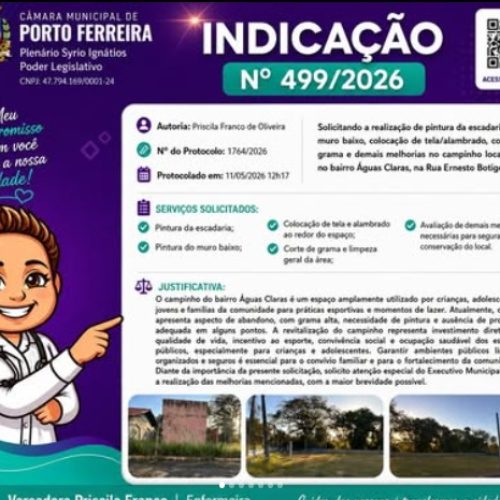 Vereadora Priscila Enfermeira de Porto Ferreira pede participação da população para apresentar demandas ao Executivo
