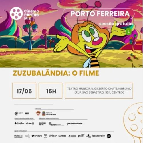 Cinema gratuito em Porto Ferreira exibe “Zuzubalândia: o filme” no próximo domingo (17/05)