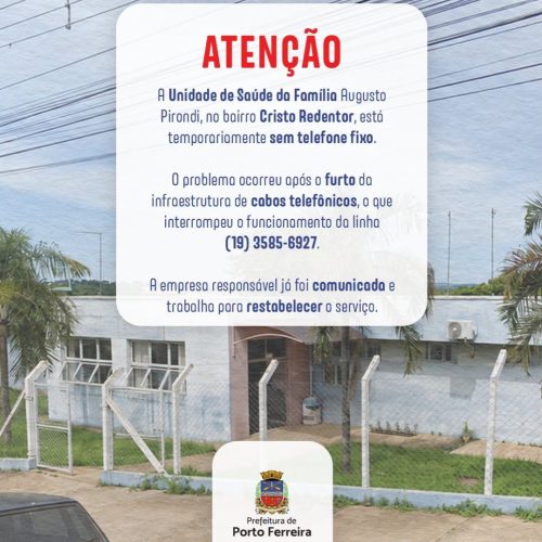 Telefone do postinho do Cristo fica temporariamente indisponível em Porto Ferreira