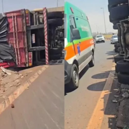 Carreta tomba no Trevão de Ribeirão Preto e mobiliza equipes de resgate