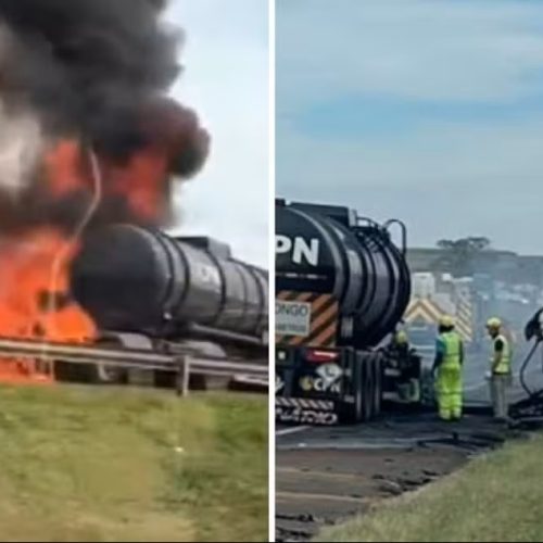 Motorista morre após carreta carregada com biodiesel incendiar durante acidente em rodovia de Corumbataí