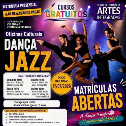 Centro de Formação de Artes Integradas abre inscrições para oficinas gratuitas de dança jazz em Porto Ferreira
