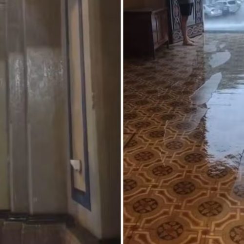 Pancada de chuva cria ‘cachoeira’ em paredes da catedral de Ribeirão Preto